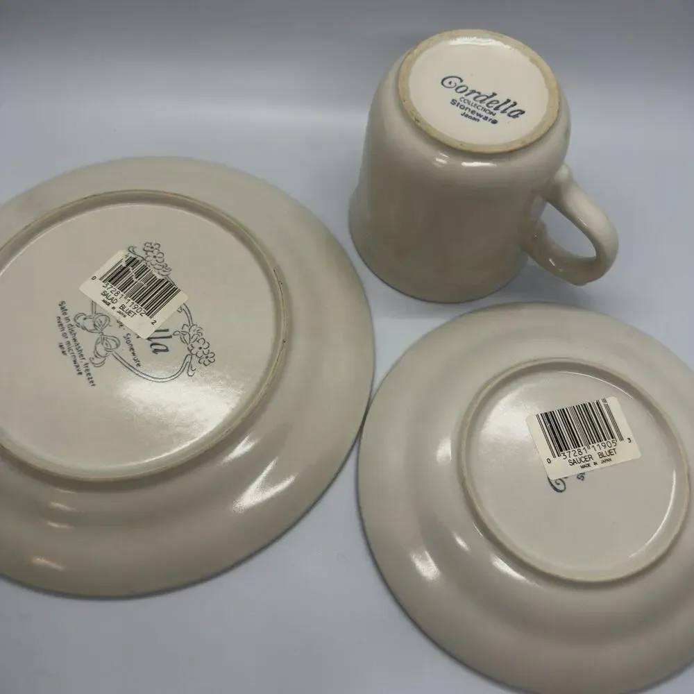 Cordella Collection Bluet Stoneware Coffee Cup Mug Saucer Salad Plate 3Pc Set